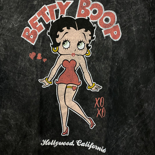 Betty Boop Hollywood California Pin-up Girl Cartoon Portrait Vintage Wash T-Shirt Large