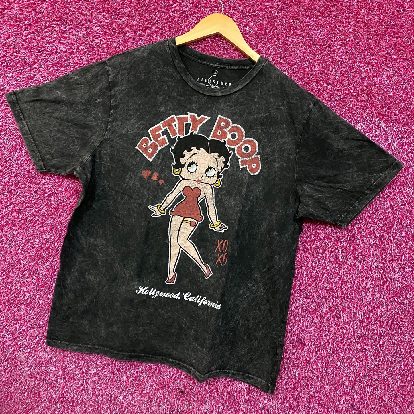 Betty Boop Hollywood California Pin-up Girl Cartoon Portrait Vintage Wash T-Shirt Large