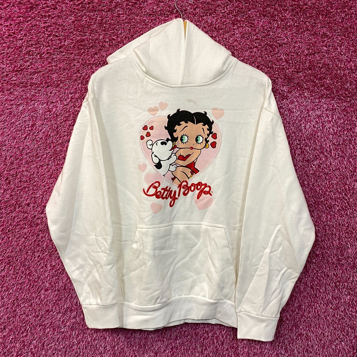 Betty Boop & Pudgy the Puppy Love Bomb Cartoon Film Hoodie L