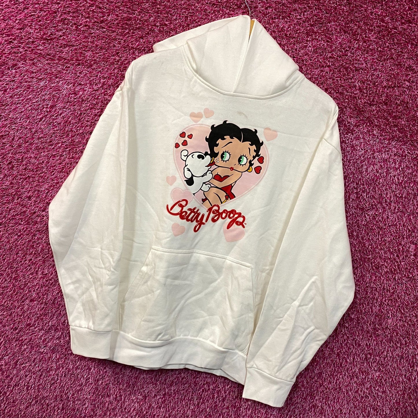 Betty Boop & Pudgy the Puppy Love Bomb Cartoon Film Hoodie L