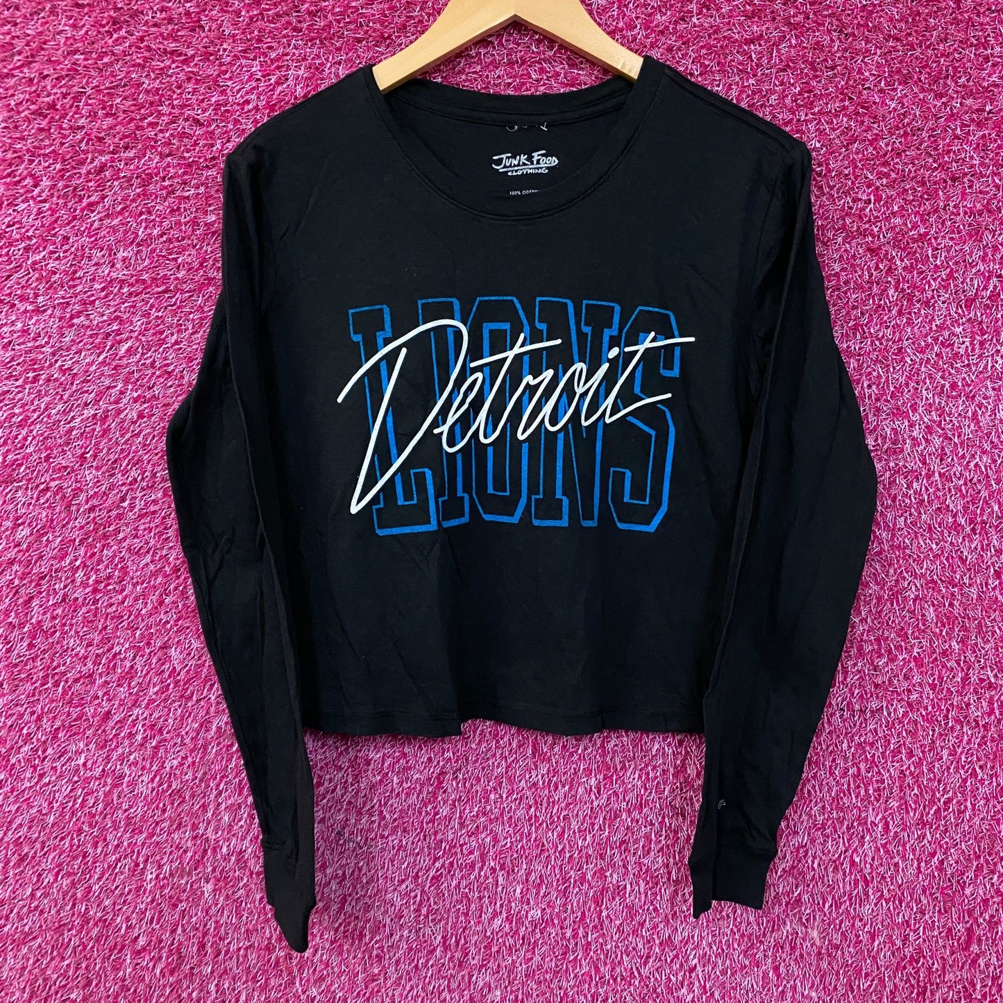 Junk Food Clothing Detroit Lions Women's Long Sleeve Crop Top Small