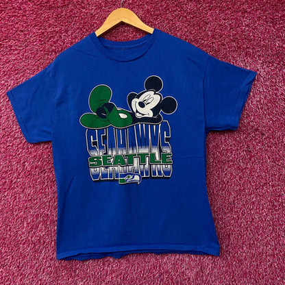 NFL X Junk Food Clothing Mickey Mouse Seattle Seahawks Blue Shirt Medium