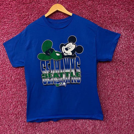 NFL X Junk Food Clothing Mickey Mouse Seattle Seahawks Blue Shirt Medium