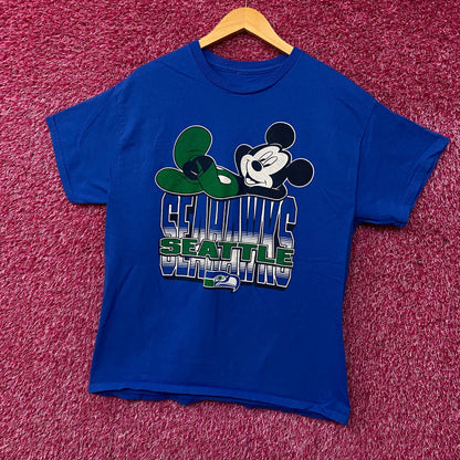 NFL X Junk Food Clothing Mickey Mouse Seattle Seahawks Blue Shirt Medium