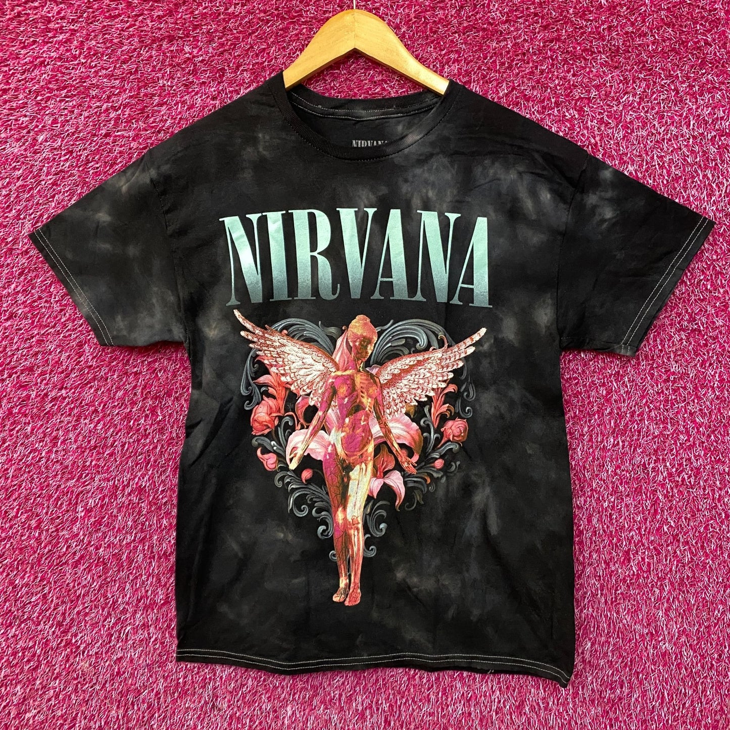 Nirvana In Utero Album Floral Heart Angel Tie Dye Tee Medium