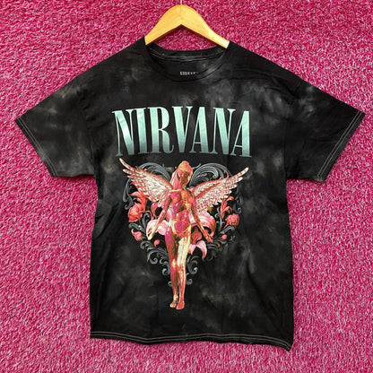 Nirvana In Utero Album Floral Heart Angel Tie Dye Tee Medium