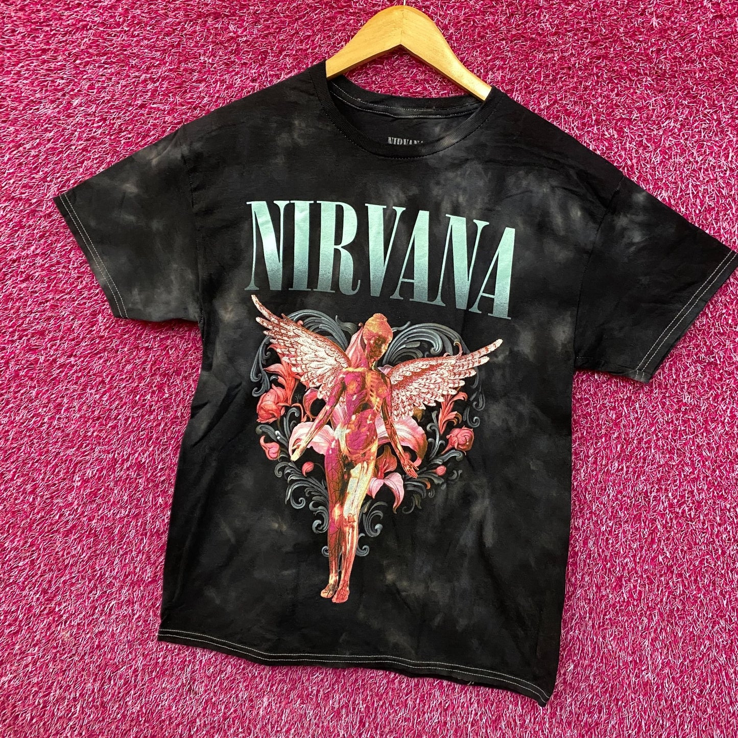 Nirvana In Utero Album Floral Heart Angel Tie Dye Tee Medium