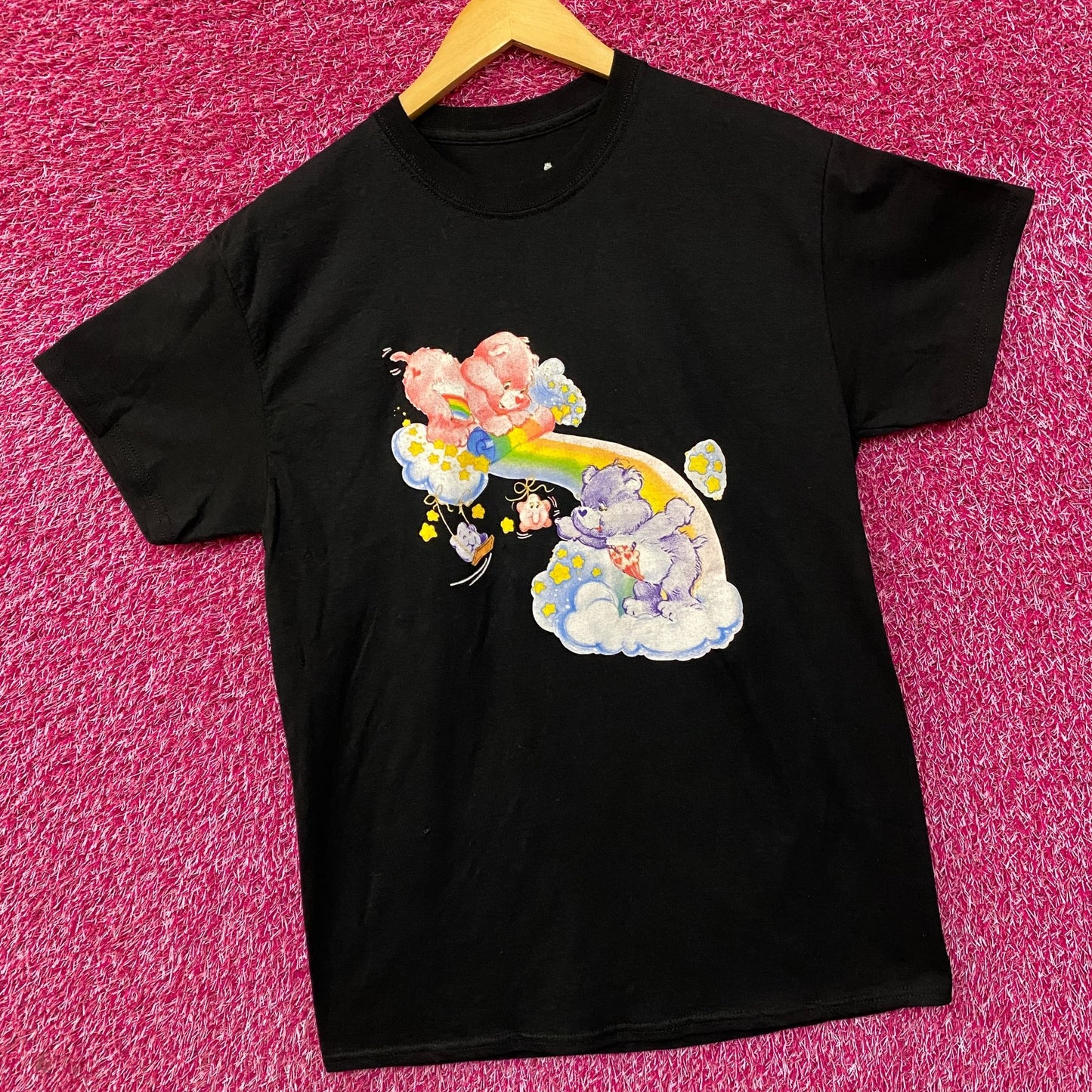 Care Bears Cheer Bear & Share Bear Rainbow & Stars T-Shirt Small