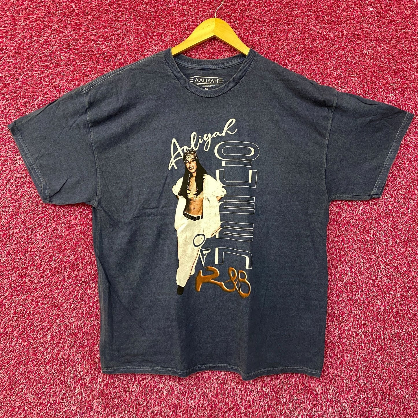 Aaliyah R&B Vintage-Style Washed Blue T-Shirt 1X