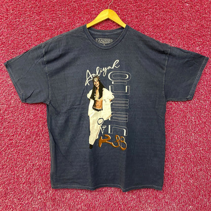 Aaliyah R&B Vintage-Style Washed Blue T-Shirt 1X