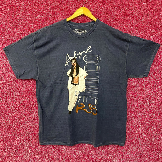 Aaliyah R&B Vintage-Style Washed Blue T-Shirt 1X