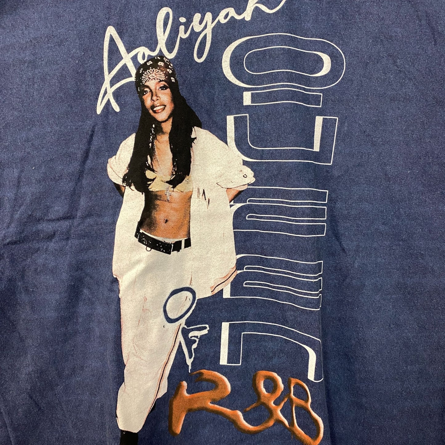 Aaliyah R&B Vintage-Style Washed Blue T-Shirt 1X