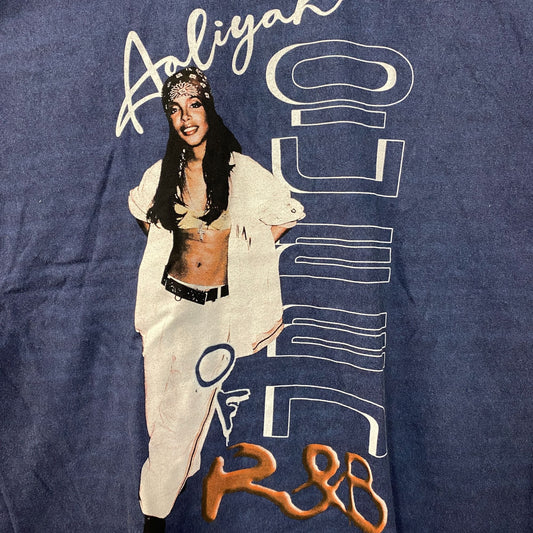Aaliyah R&B Vintage-Style Washed Blue T-Shirt 1X
