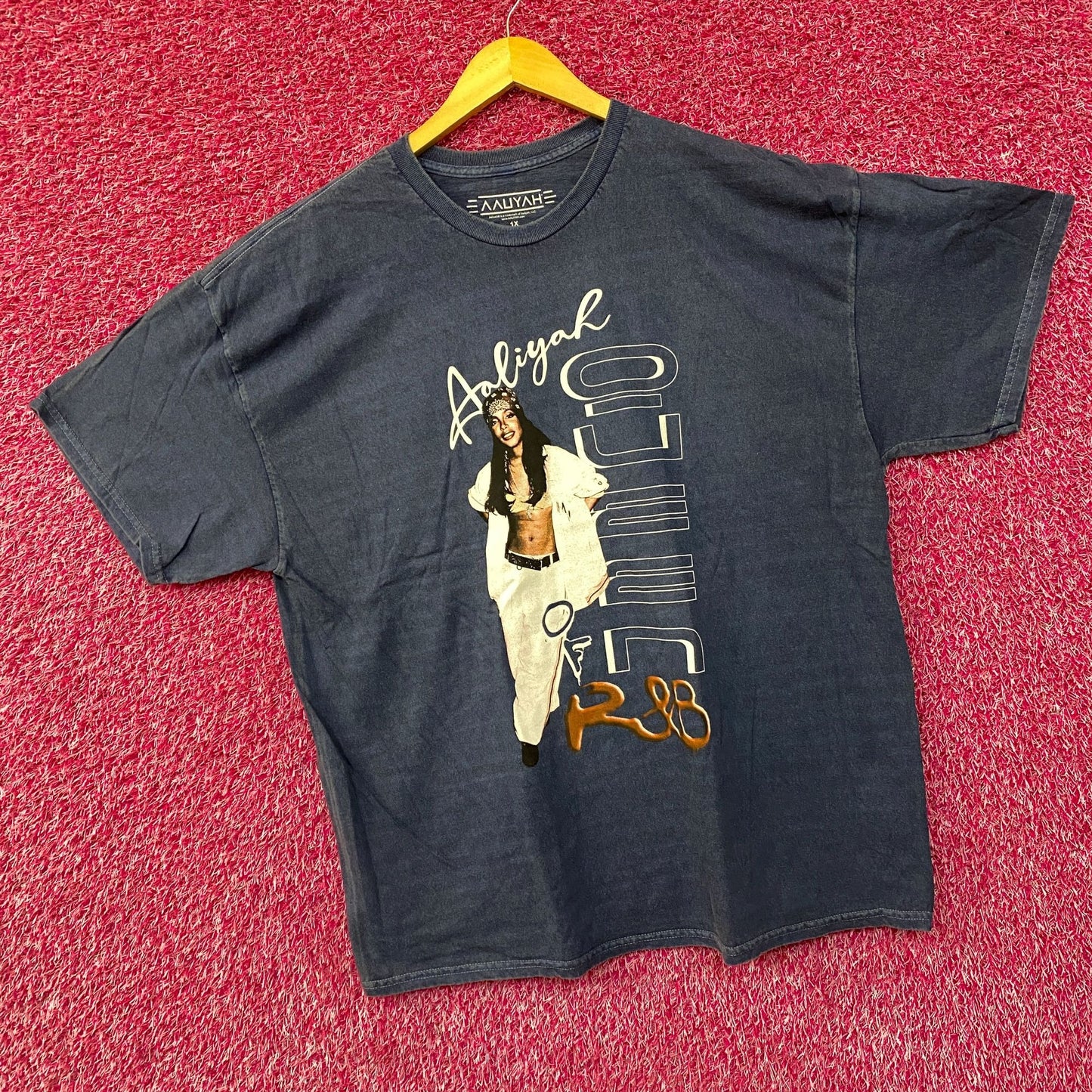 Aaliyah R&B Vintage-Style Washed Blue T-Shirt 1X