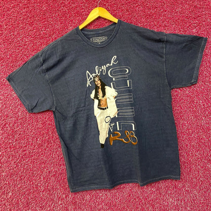 Aaliyah R&B Vintage-Style Washed Blue T-Shirt 1X