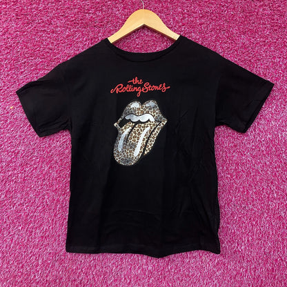 Rolling Stones Leopard Print Tongue Graphic Women's T-Shirt XL