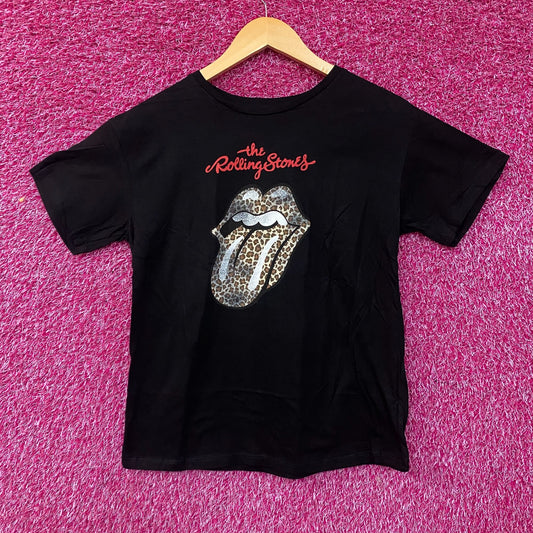 Rolling Stones Leopard Print Tongue Graphic Women's T-Shirt XL