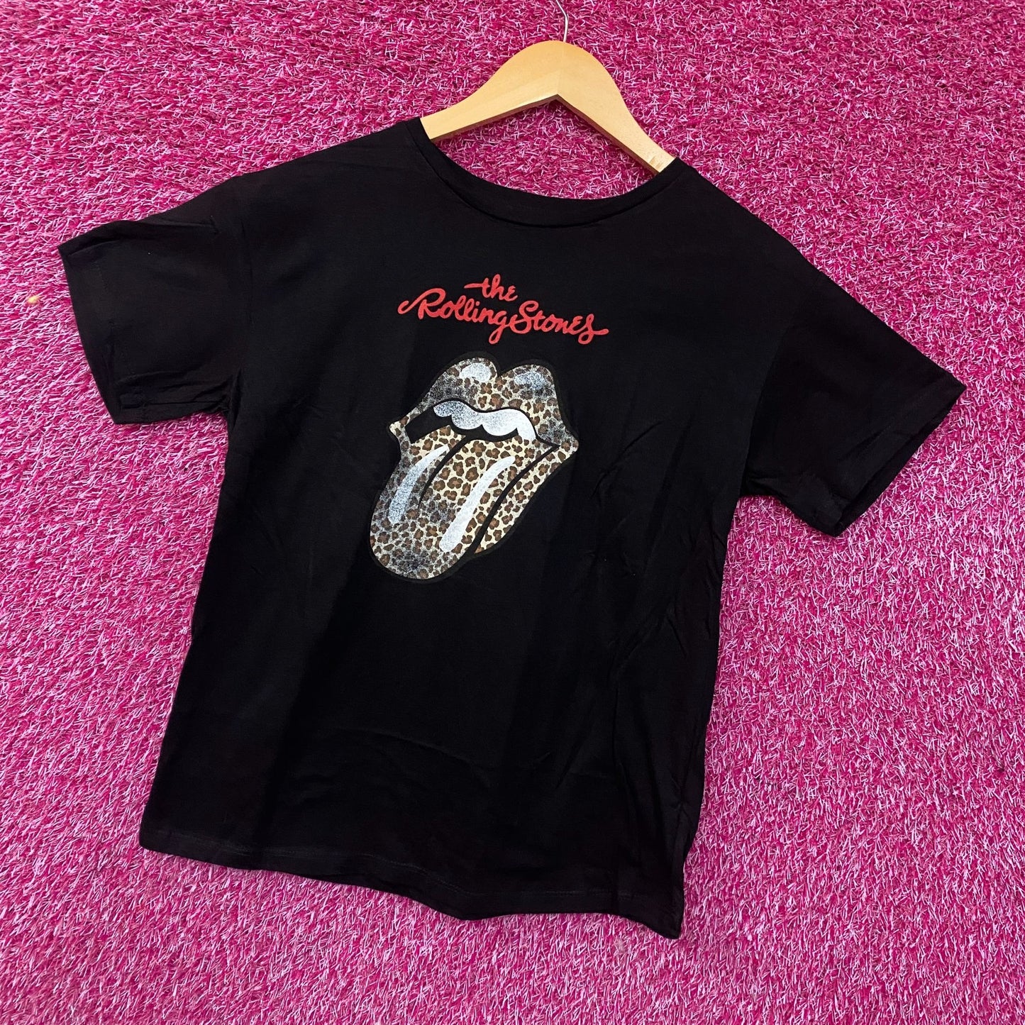 Rolling Stones Leopard Print Tongue Graphic Women's T-Shirt XL