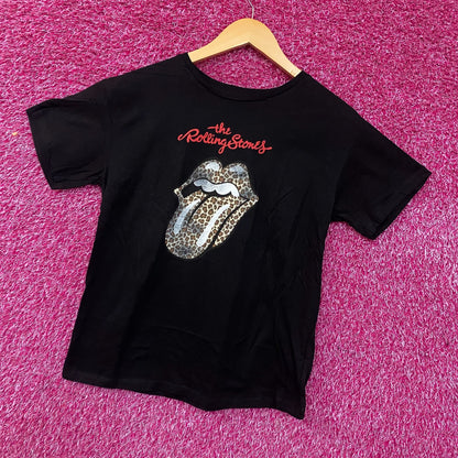 Rolling Stones Leopard Print Tongue Graphic Women's T-Shirt XL