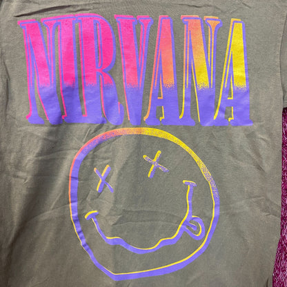 Nirvana Nevermind Dead Smiley Beige Sunset Smiley T-Shirt Medium