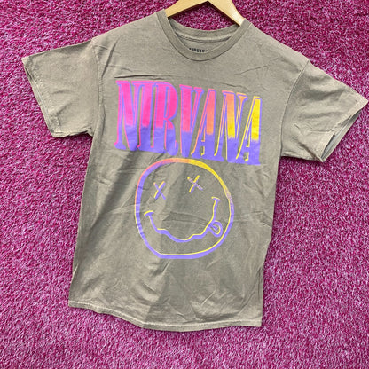 Nirvana Nevermind Dead Smiley Beige Sunset Smiley T-Shirt Medium