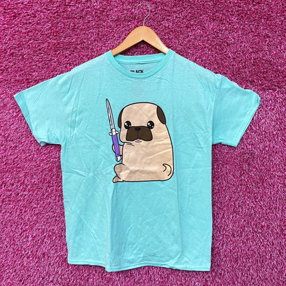 Doug The Thug Pug Butterfly Knife Kawaii Pop Art Tee M