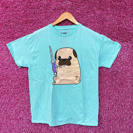 Doug The Thug Pug Butterfly Knife Kawaii Pop Art Tee M