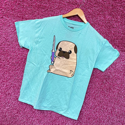 Doug The Thug Pug Butterfly Knife Kawaii Pop Art Tee M