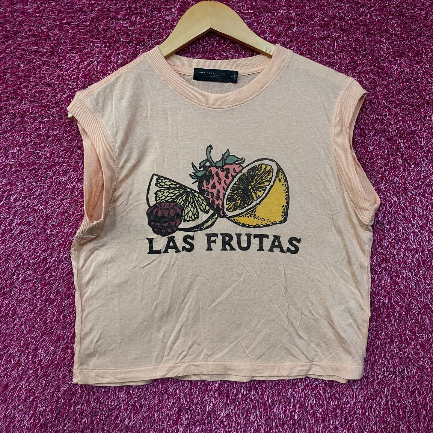 Junk Food Clothing Las Frutas Vintage Style Tissue Women's Crop Tank Small