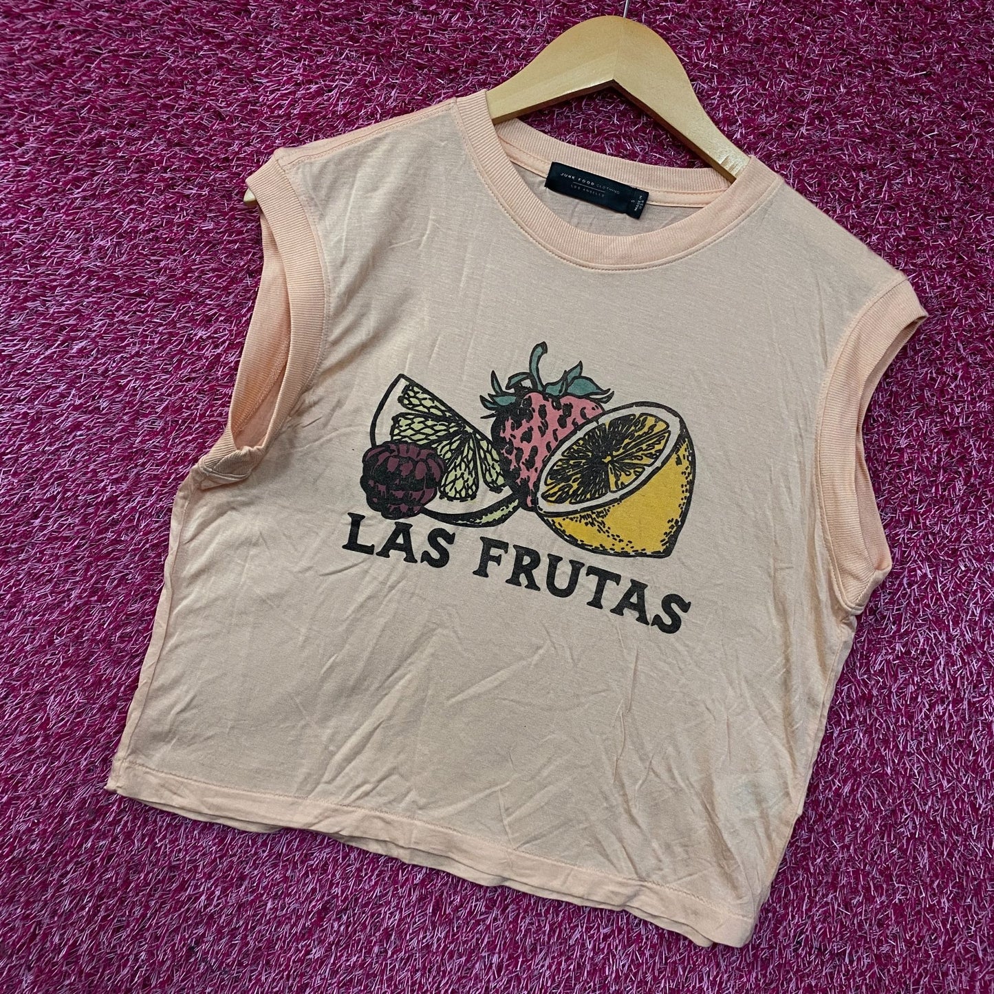 Junk Food Clothing Las Frutas Vintage Style Tissue Women's Crop Tank Small