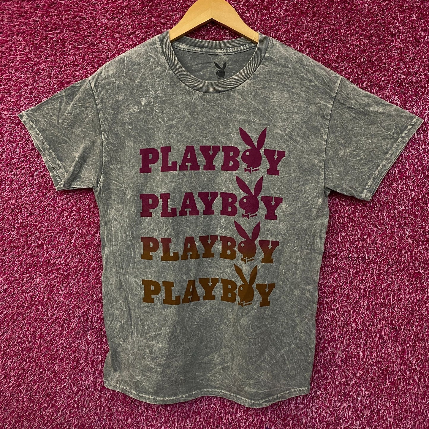Playboy Stacked Logo Acid Wash Graphic T-Shirt Medium