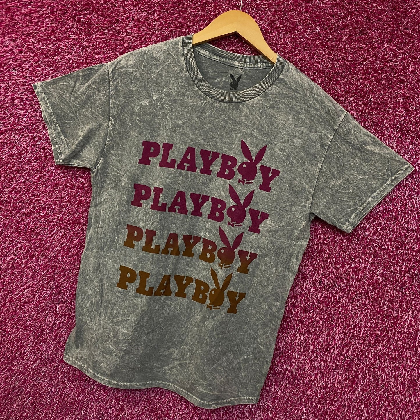 Playboy Stacked Logo Acid Wash Graphic T-Shirt Medium