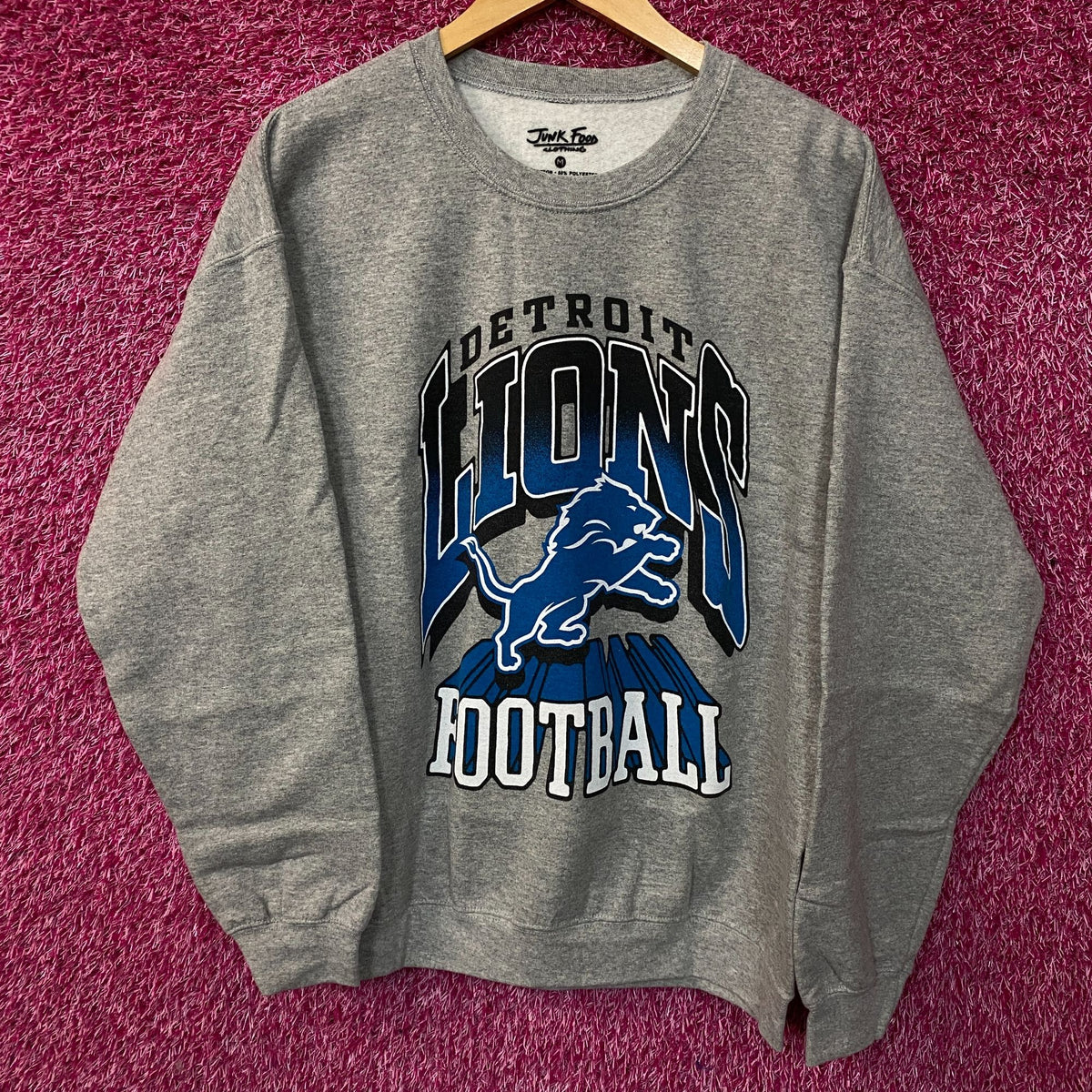 Junk Food Clothing Detroit Lions Heather Gray Crewneck Pullover Sweatshirt Medium