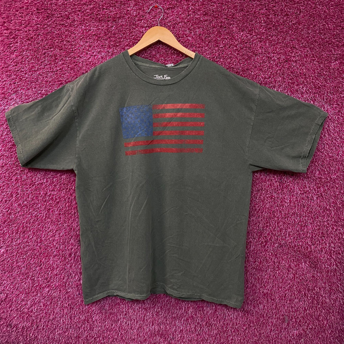 Junk Food American Flag Patriotic Olive Gray Tshirt size XL