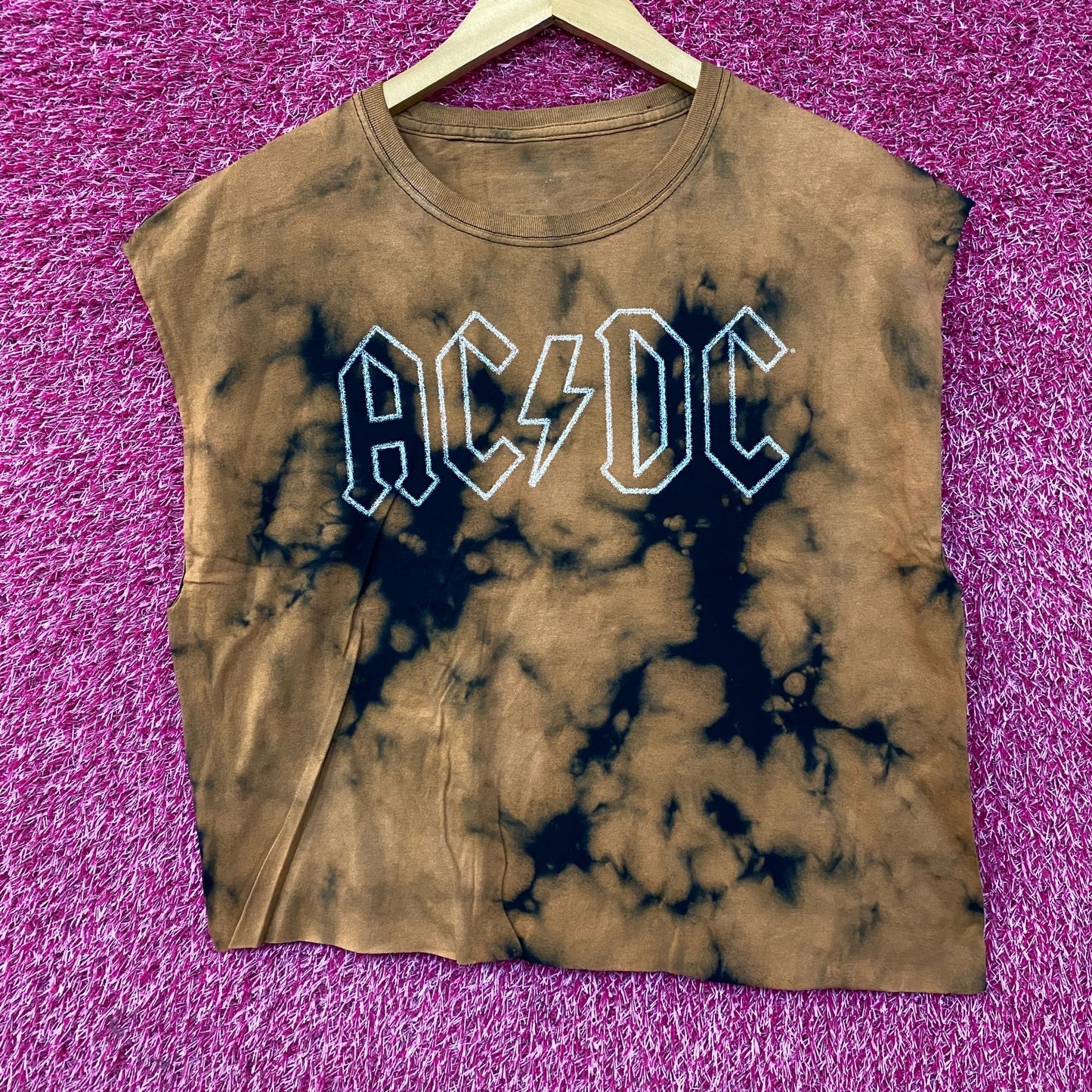 AC/DC Tie Dye Rock Band Sleeveless Croptop Medium