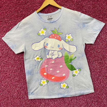 Sanrio Cinnamoroll Strawberry Kawaii Blue Graphic Print Shimmer T-Shirt Large