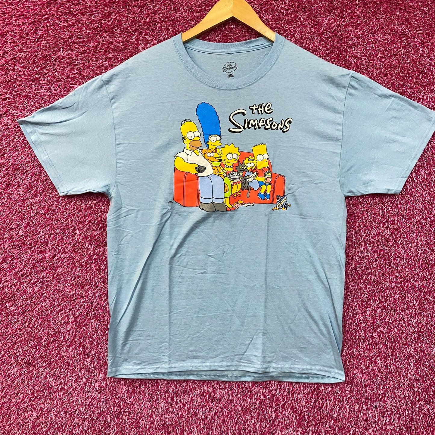 The Simpsons Classic Couch Graphic Design Blue T-Shirt Large
