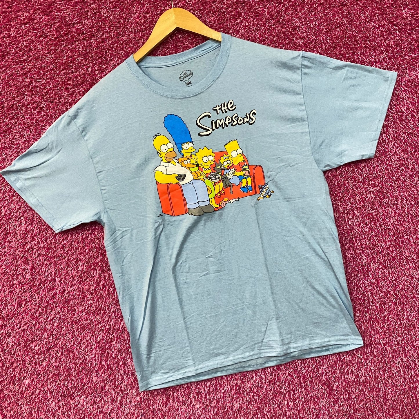 The Simpsons Classic Couch Graphic Design Blue T-Shirt Large