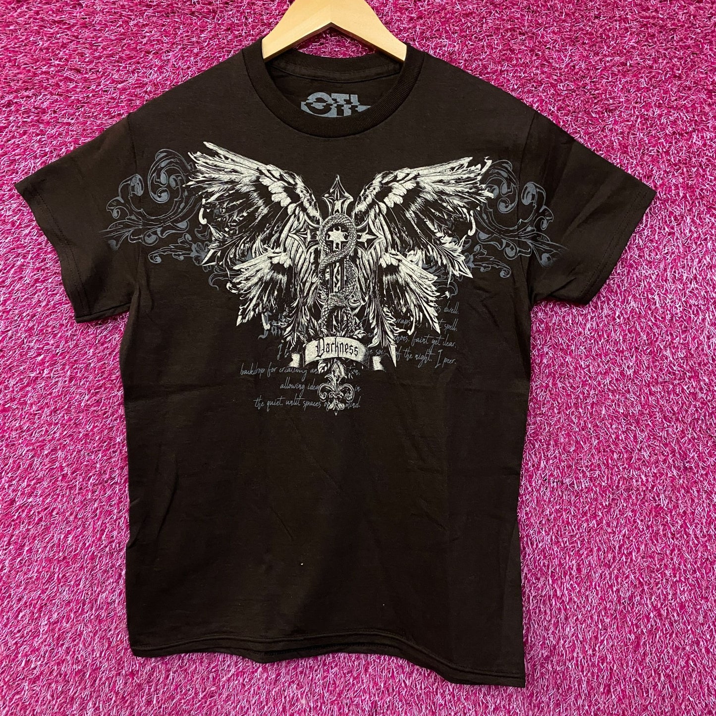 Darkness Gothic Winged Cross Graphic T-Shirt Small