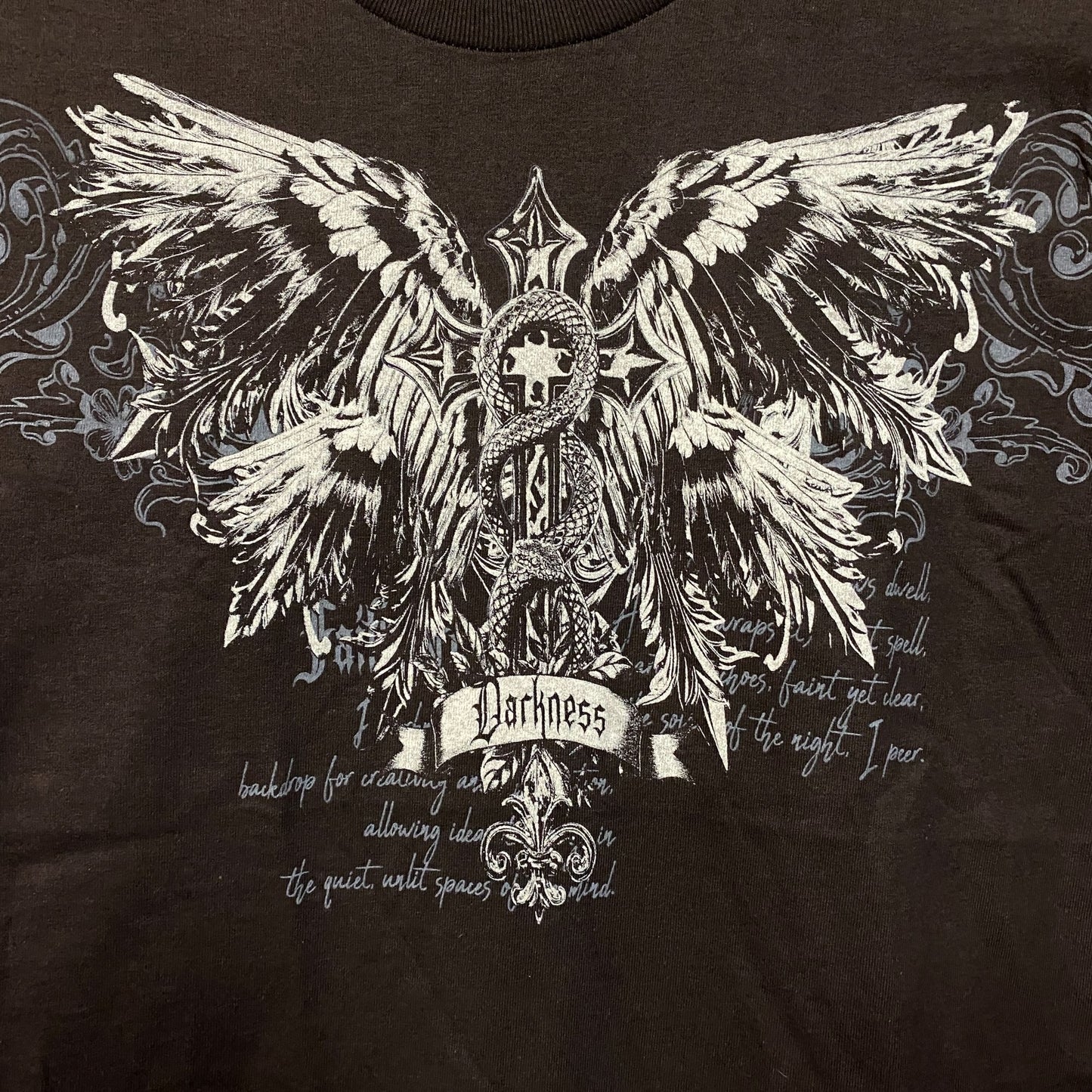 Darkness Gothic Winged Cross Graphic T-Shirt Small