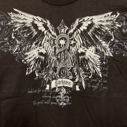Darkness Gothic Winged Cross Graphic T-Shirt Small
