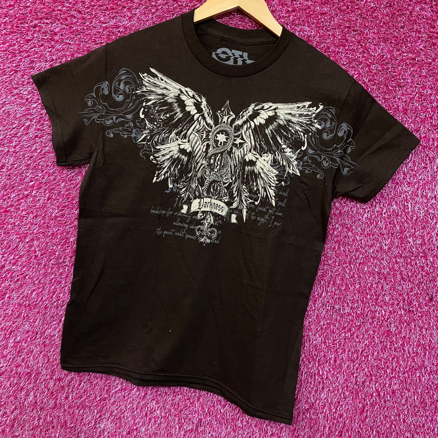 Darkness Gothic Winged Cross Graphic T-Shirt Small