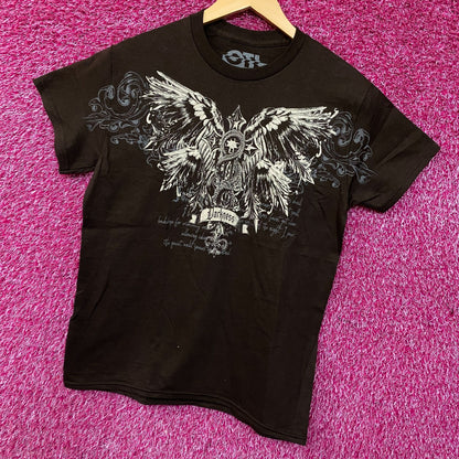 Darkness Gothic Winged Cross Graphic T-Shirt Small
