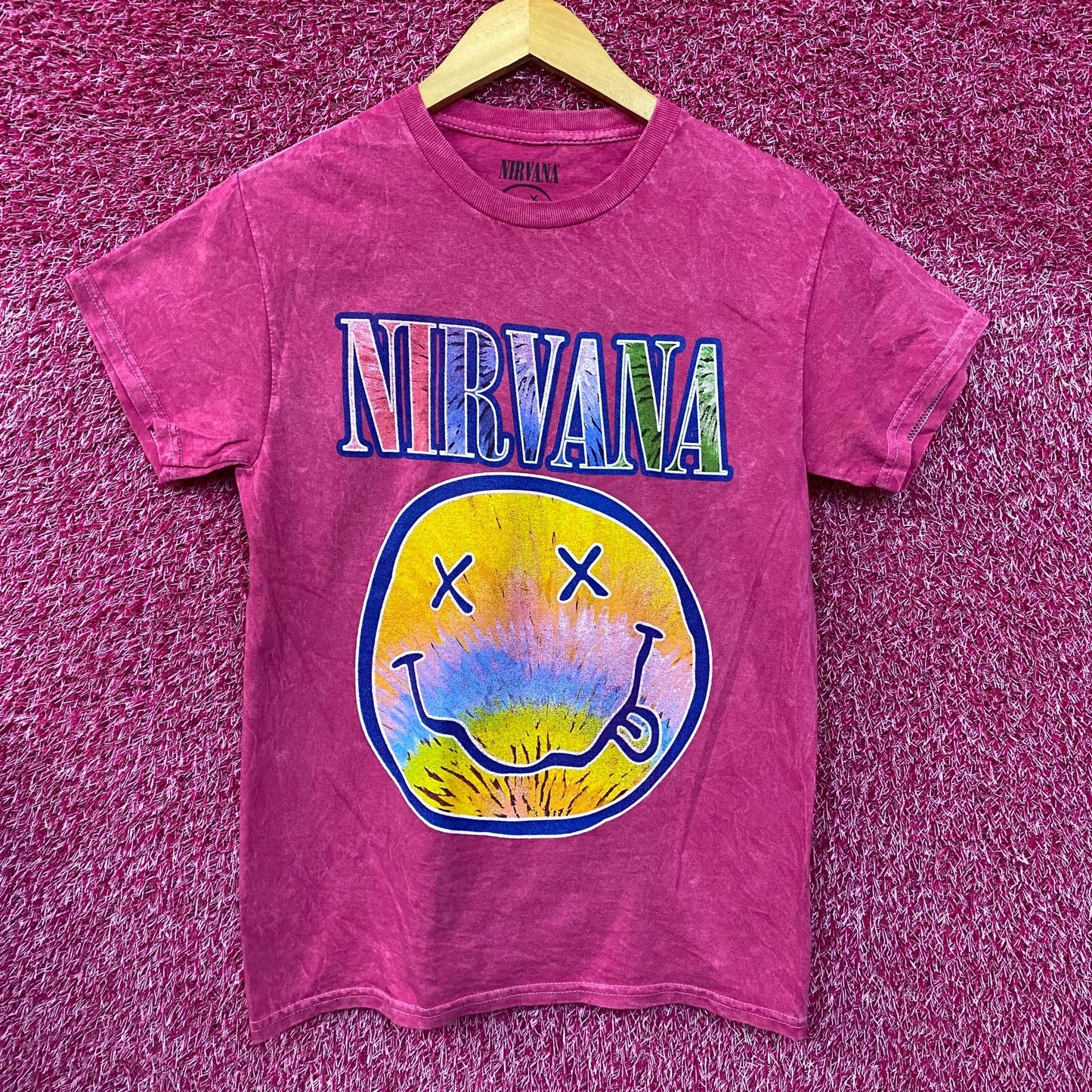Nirvana Nevermind Tour Watercolor Smiley Grunge Band Tee S