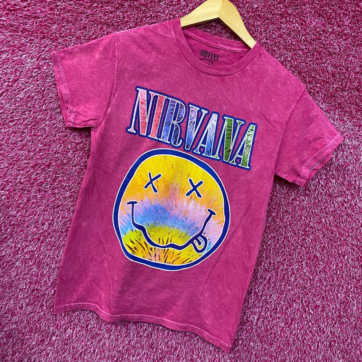 Nirvana Nevermind Tour Watercolor Smiley Grunge Band Tee S