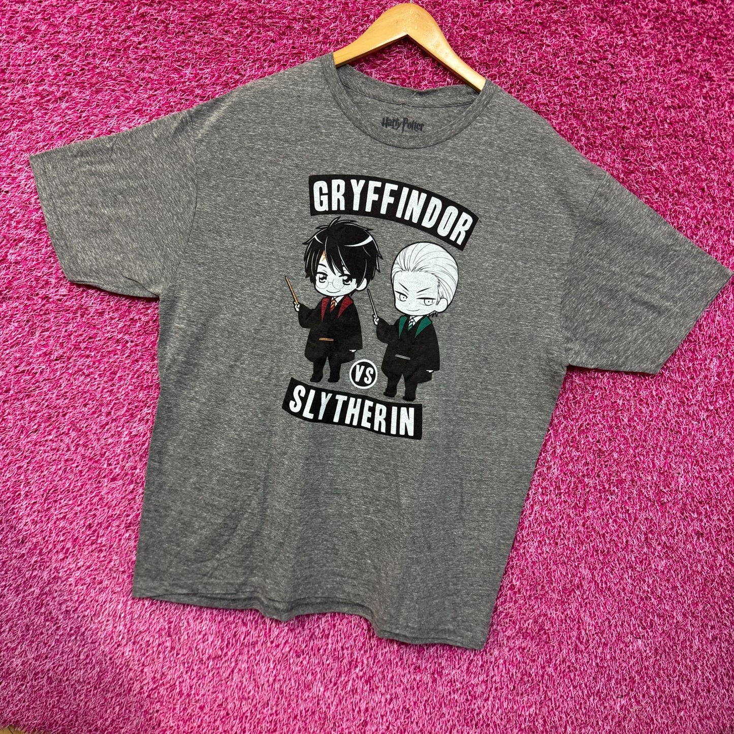 Harry Potter Gryffindor vs Draco Malfoy Slytherin chibi style T-shirt size 2xl