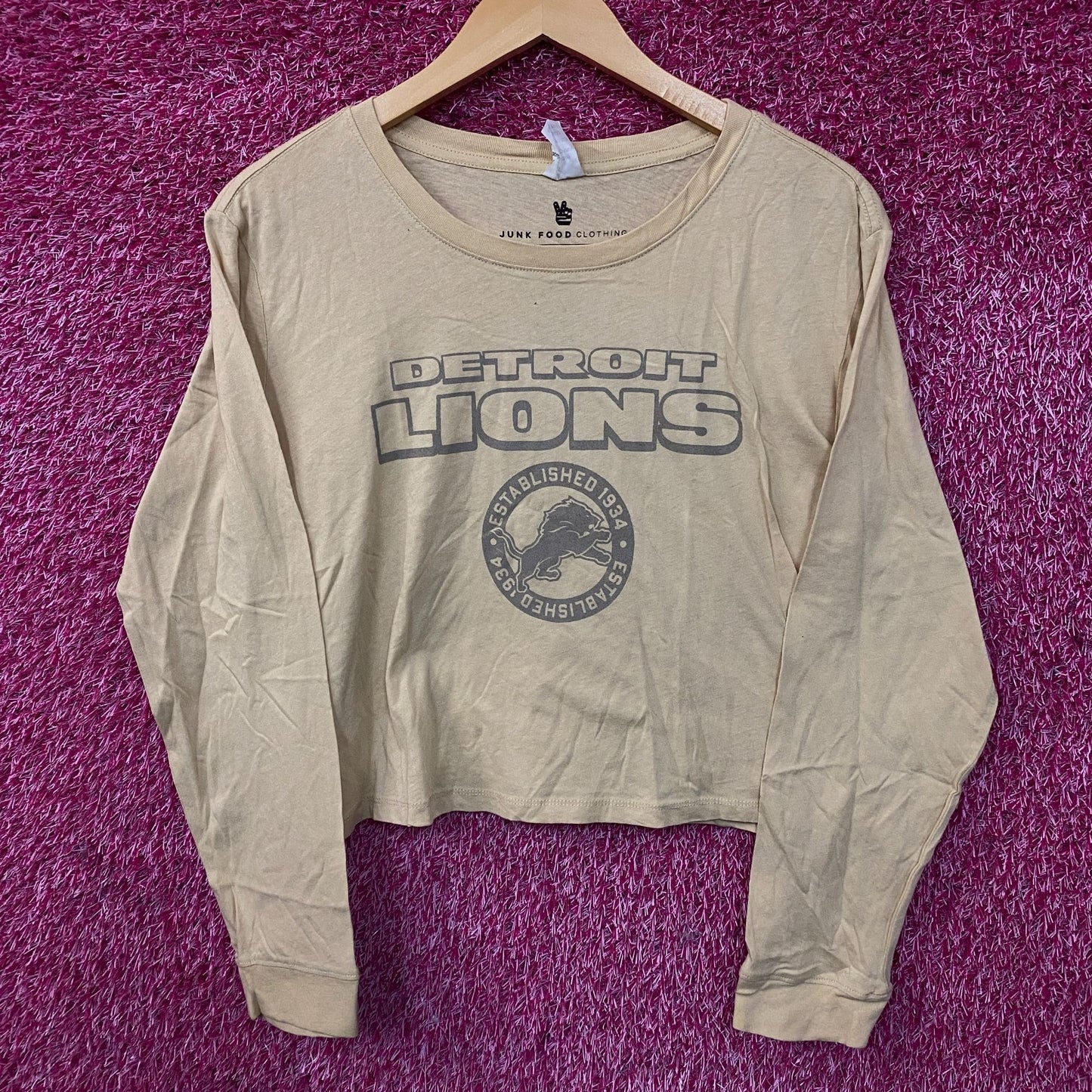 Junk Food Clothing Detroit Lions Women's Long Sleeve Crop Top Small