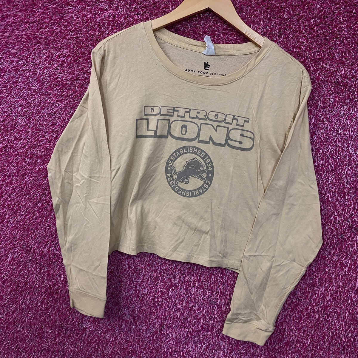 Junk Food Clothing Detroit Lions Women's Long Sleeve Crop Top Small