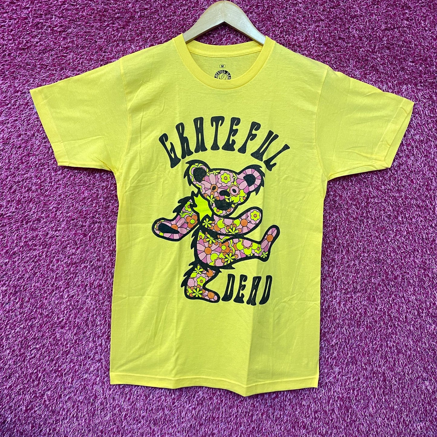 Grateful Dead Dancing Bear Flower Yellow T-Shirt Medium