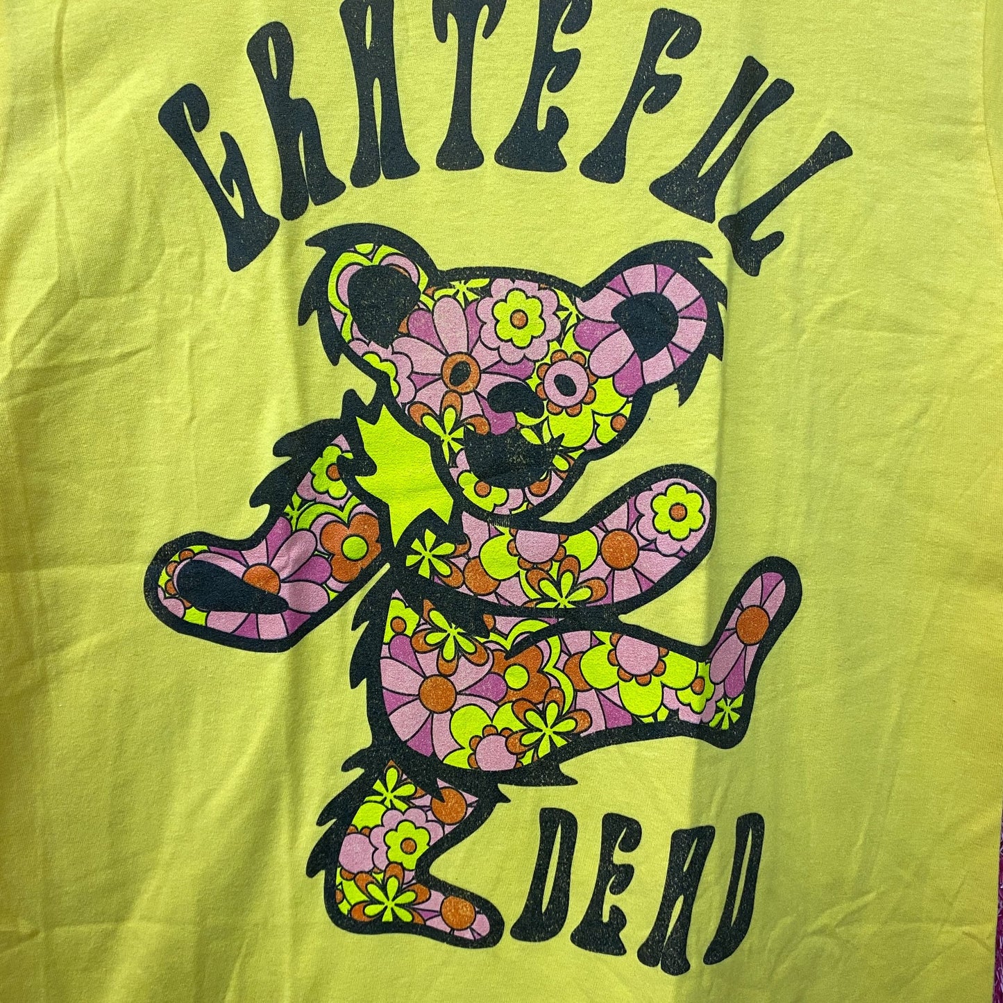 Grateful Dead Dancing Bear Flower Yellow T-Shirt Medium